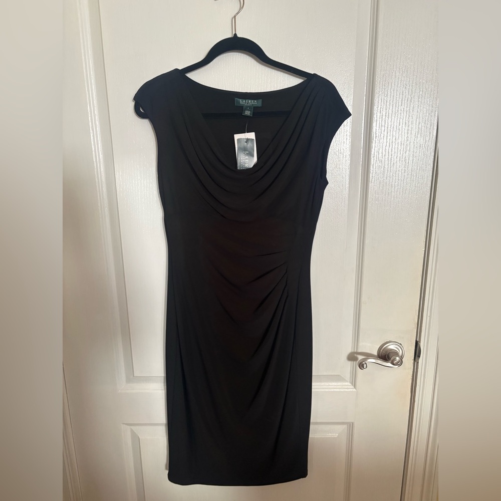 Ralph Lauren Black Draped Midi Dress